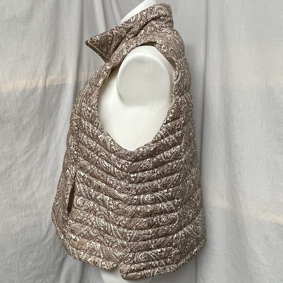 Land’s End Down Puffer Vest Full Zip Paisley Print Warm Tawny Brown Cream 2X New - Picture 5 of 12